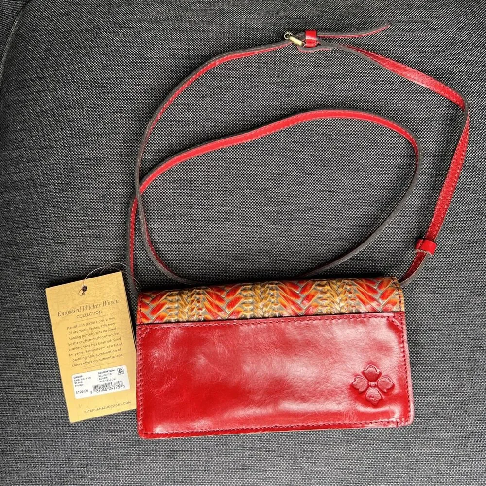 Patricia Nash NWT Balloi Wicker Embossed Crossbody Convertible Bag Red Yellow